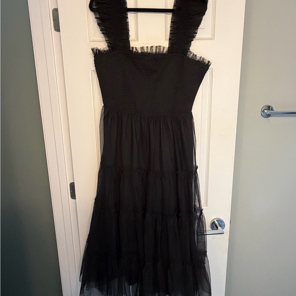 Baltic Born Black Ruffled Midi Dress